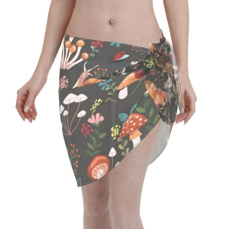 Ocsxa Mushroom With Snails Print Sarong Coverups For Women Bathing Suit Wrap Swimsuit Skirt Beach Bikini Cover Up Swimwear