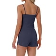 thumbnail image 3 of INSPIRE CHIC Women's Pajama Set Ribbed Knit Cami Sleeveless Squared Neck Tank Top with Split Shorts Sleepwear Lounge Sets S Navy, 3 of 6