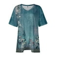 thumbnail image 4 of ADSSDQ Cute Plus Size Tops Dressy Casual V-Neck Teacher Shirt Boho Floral Western Graphic Tees For Women Short Sleeve Blouse Womens Summer Clothes Fall Fashion 2024 Cyan 3XL, 4 of 7