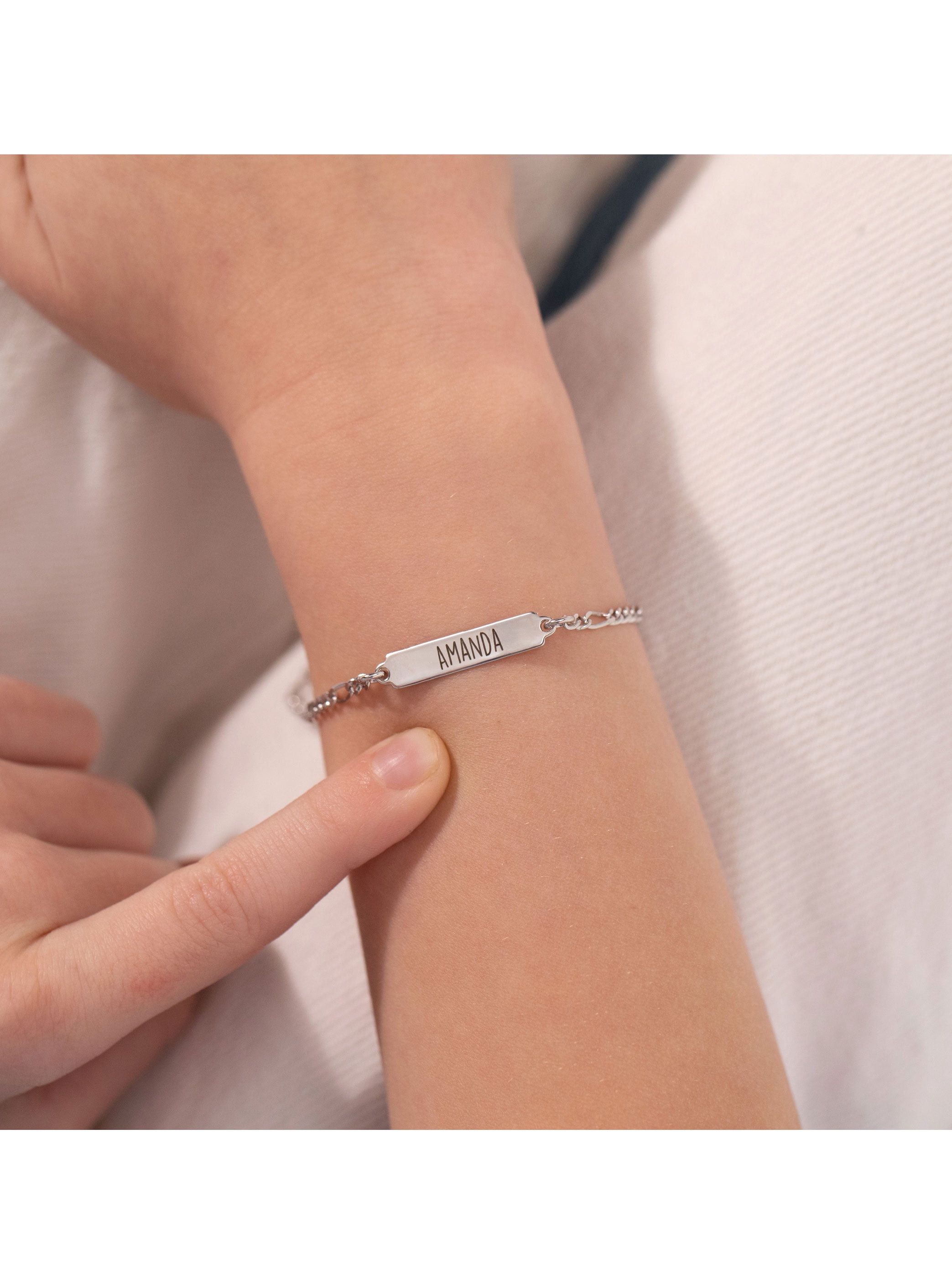 925 Sterling Silver Figaro Chain Identification Tag Bracelet for Girls & Boys