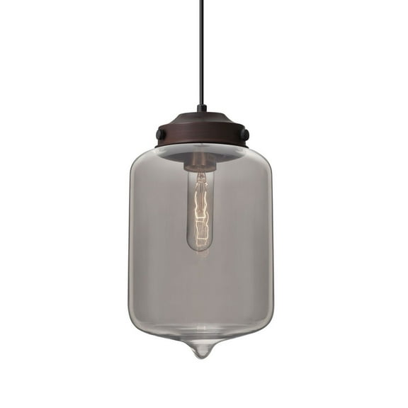 1JT-OLINSM-BR-Besa Lighting-Olin-One Light Cord Pendant with Flat Canopy-7 Inches Wide by 11 Inches High-Bronze Finish-Smoke Glass Color