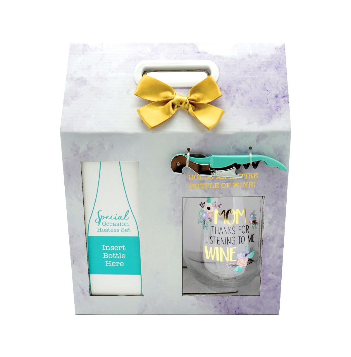 Listen to Me Wine Hostess Set with Oversized Stemless Wine Glass and Corkscrew