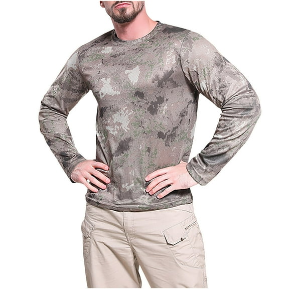 Luxalzxs Mens Sun Shirts UV Protection Long Sleeve Lightweight Breathable Camouflage Quick Drying Tops Summer Crew Neck Workout Shirts