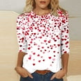 thumbnail image 4 of Valentines Womens 3/4 Sleeve Shirts Heart Graphic Crew Neck Tops Casual Cute Pattern Comfy Tee Festival Funny Soft Fashion Stylish T Shirt Gift for Women, 4 of 5