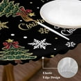 thumbnail image 3 of Black Christmas Round Tablecloth, Fitted Table Cover with Elastic for 36"-44" Round Tables, Winter Green Pine Tree Gold Snowflake Table Cloth Outdoor Indoor Dinning Party Waterproof Tablecloths, 3 of 7