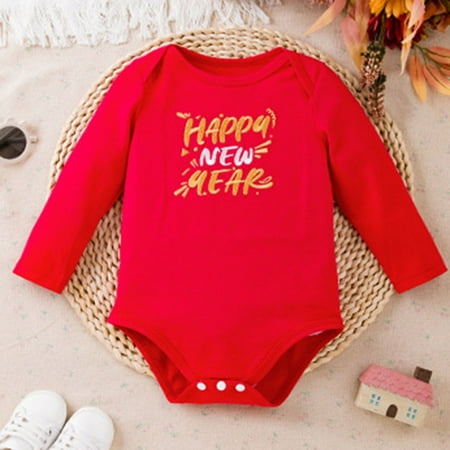 

NIUREDLTD Baby Girls Boys Print New Year Autumn Long Sleeve Romper Bodysuit Clothes
