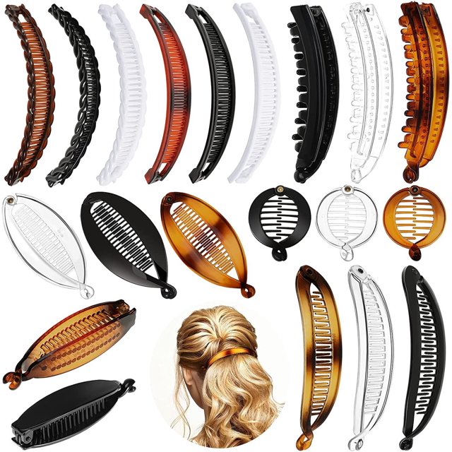 RV 21 Piezas Pinzas de Plátano Pinzas para el Cabello Peines de Peces Clip de Cola de Plátano Soporte de Cola de Caballo Peine de Color Ancho de Plátano para Accesorios para el Cabello Femenino Rojo Verde