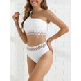 thumbnail image 2 of DARING DIVA Women's 2 Piece Ribbed One Shoulder Color Braided Trim Bikini Set S White, 2 of 6