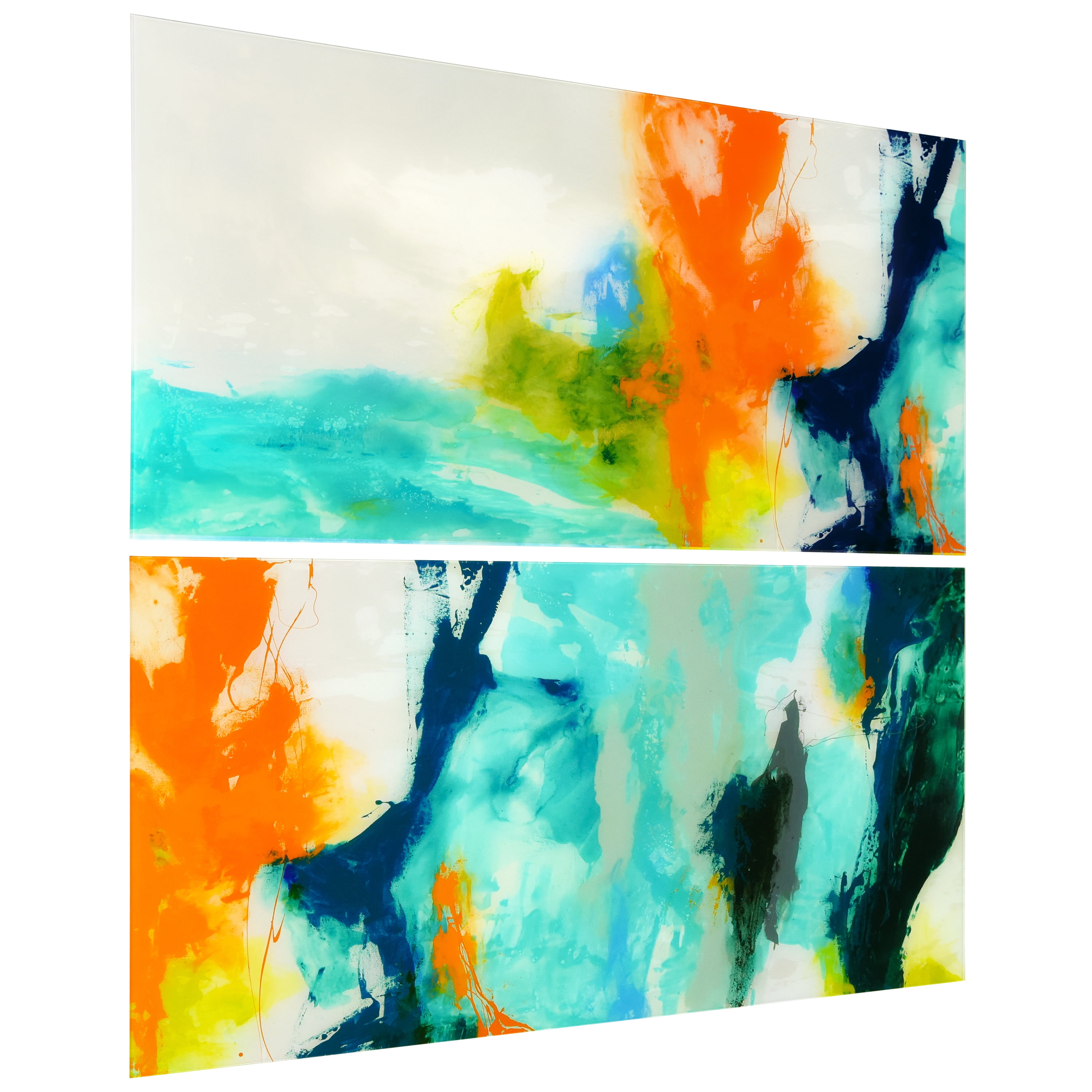 Empire Art Direct Tidal Abstract 1 & 2 Frameless Free Floating Tempered Glass Panel Graphic Wall Art, 24" x 48" each, Ready to Hang