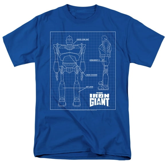 The Iron Giant Schematic Unisex Adult T Shirt, Royal, Medium