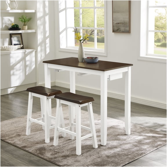 JERFIT 3-Piece Industrial Bar Table Set with Chairs, Antique Brown Bistro Dining Set for Kitchen, Living Room, Game Room