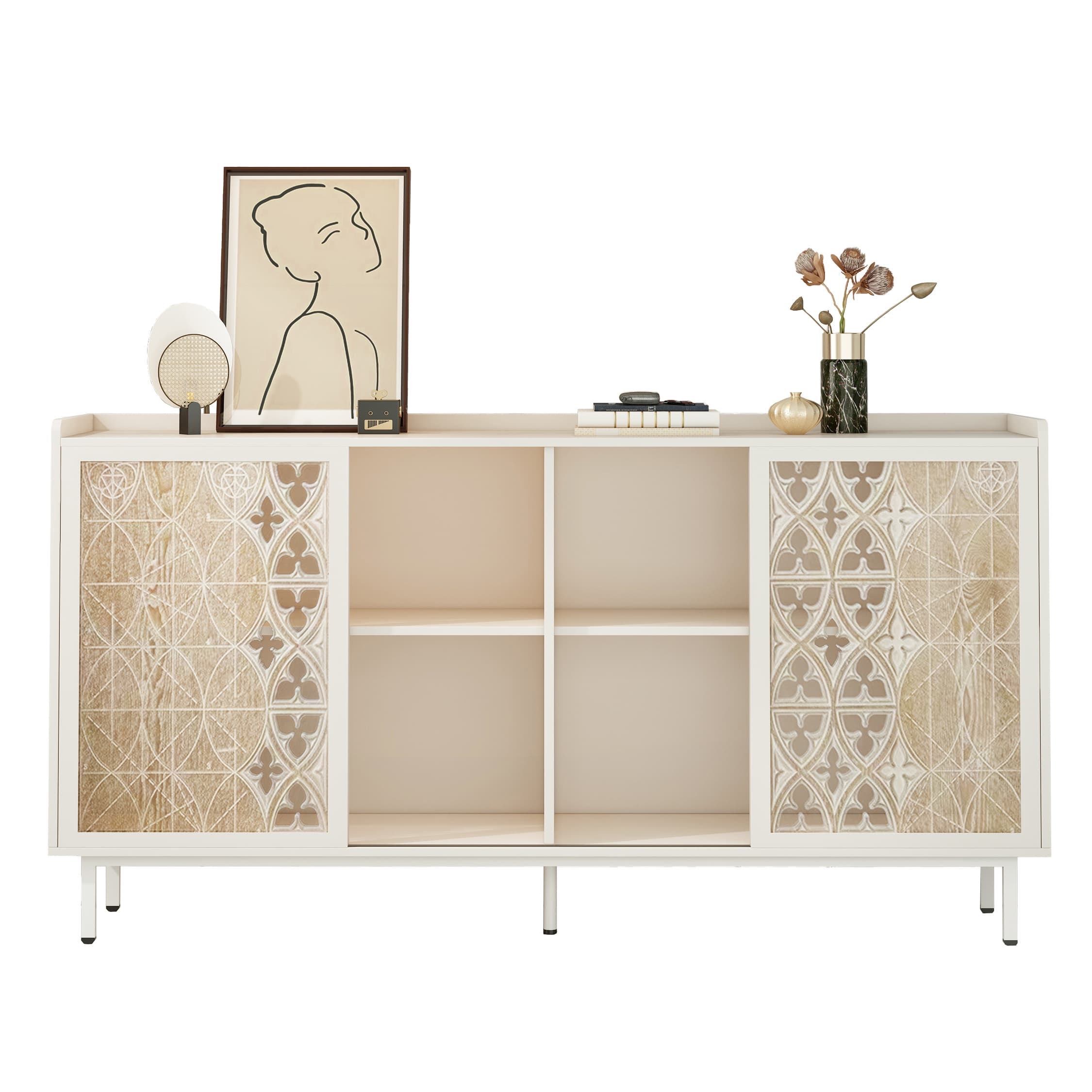 Aukfa Vintage Distressed Accent Cabinet,Rustic TV Buffet Sideboard Storage Cabinet for Living Room/Dining Room/Entryway