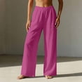 thumbnail image 5 of Elastic Waistlowy Casual Pants for Women Linen Wide Leg Trousers with Pockets Pants for Beach or Travel Hot Pink XL, 5 of 6