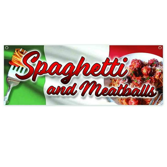 Spaghetti Meatballs 13 oz Vinyl Banner With Metal Grommets