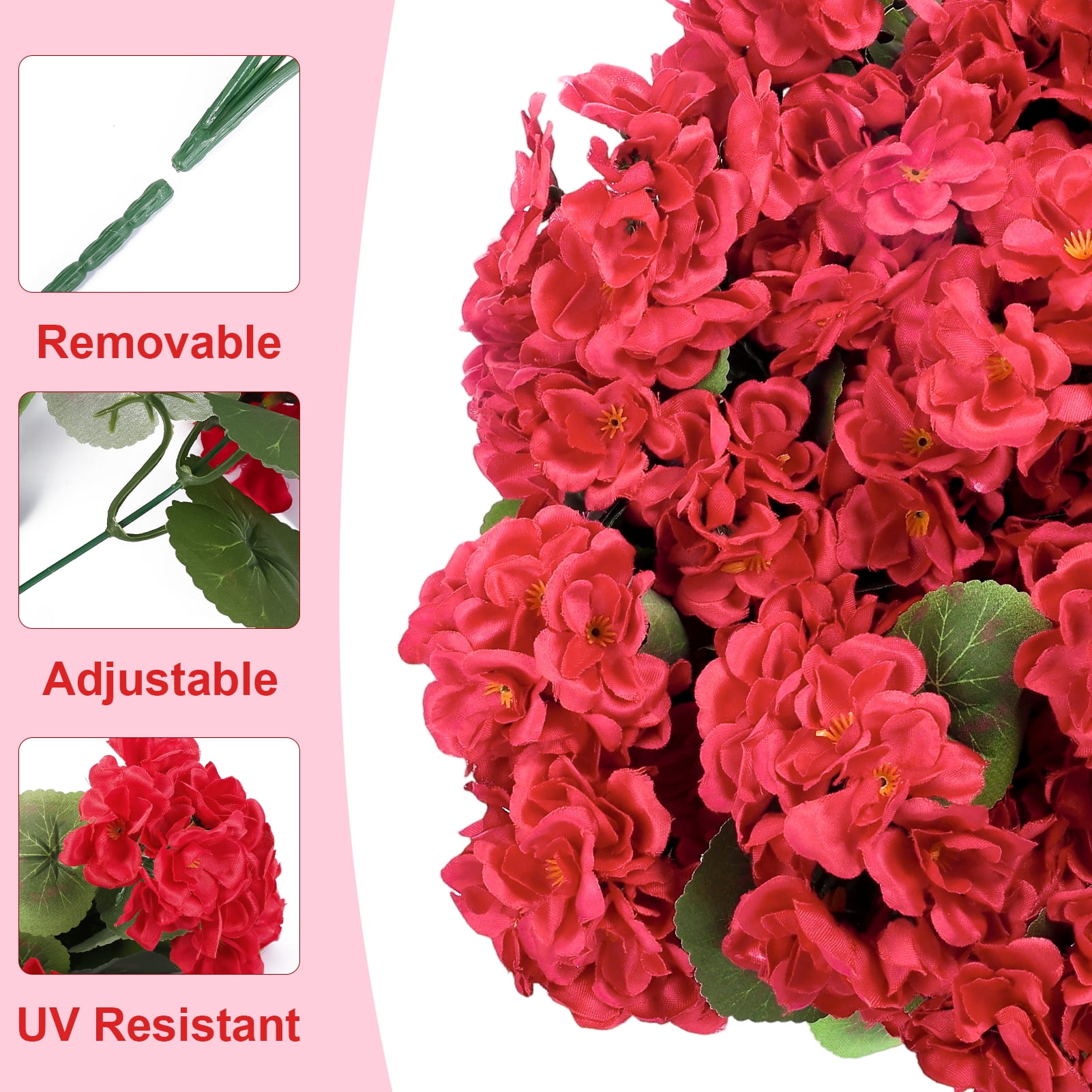Armscye 12 Bundles  Artificial Geranium Flowers for Outdoors, Geranium Silk Red Flower, Outdoor UV Resistant Garden Plants Faux Flowers for Home Kitchen Table Centerpieces Decor