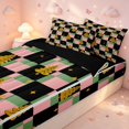 thumbnail image 3 of Manfei Festive Christmas Tree Zipper Twin Comforter Sets with Fitted Sheet and 2 Pillowcases,Modern Checkerboard Zipper Bedding Set,Green Pink,Black Reversible,4pcs, 3 of 8