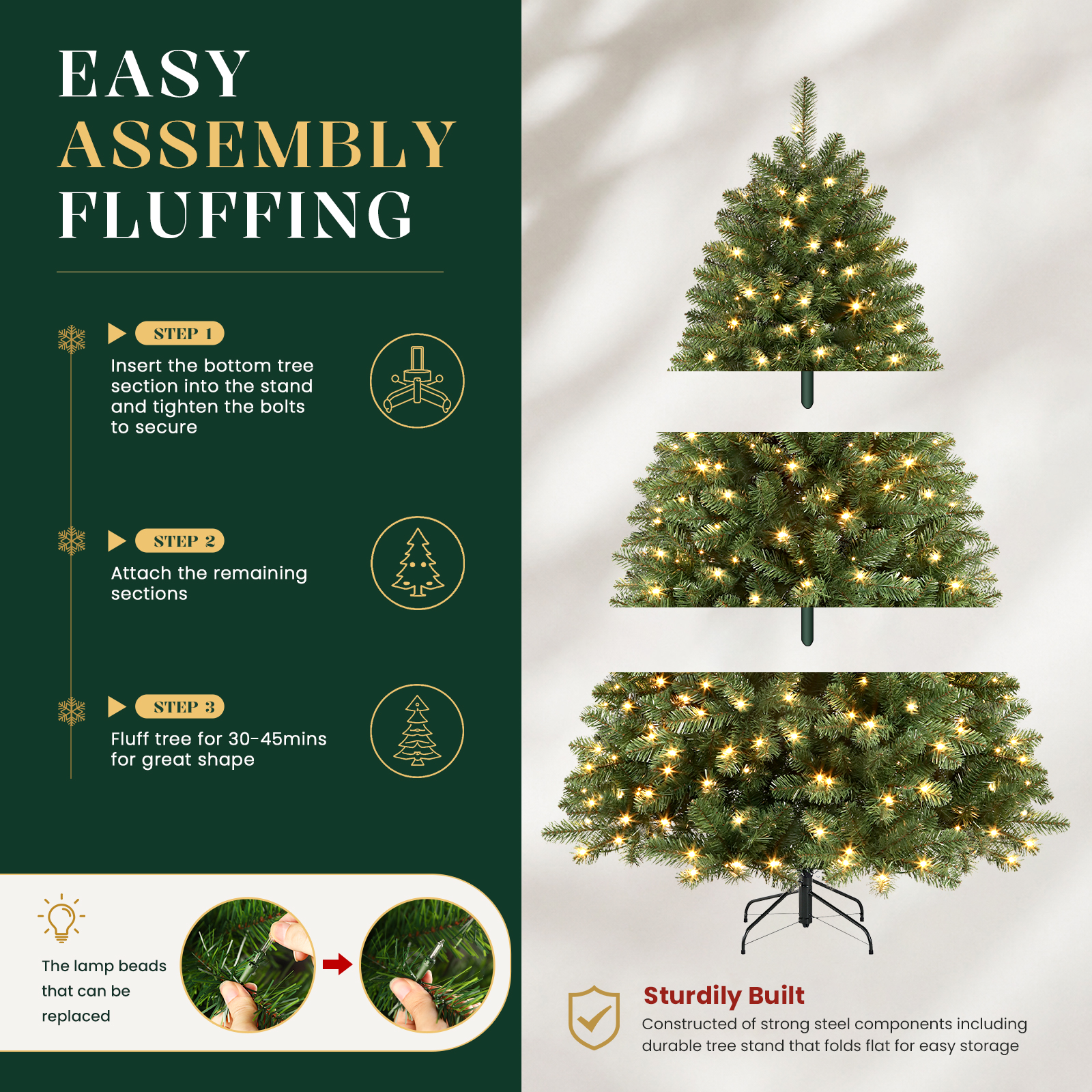 Lolsea 7ft Pre-Lit Premium Artificial Christmas Tree, Warm White photo 4