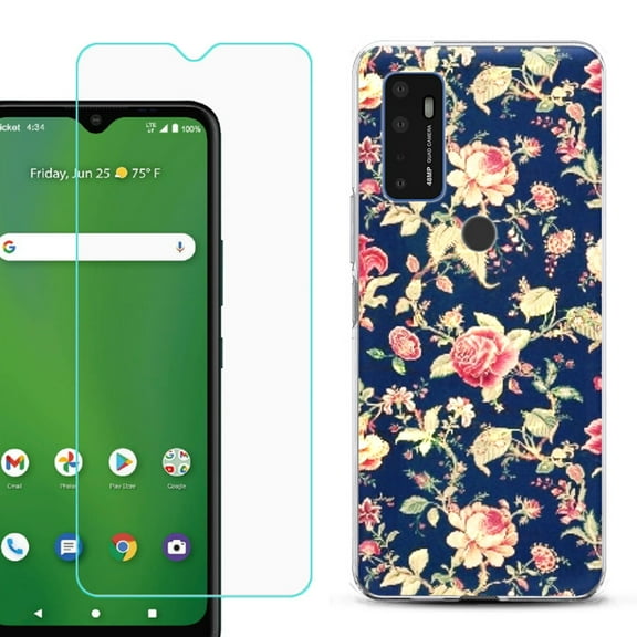 Shockproof Bumper Phone Case for AT&T Radiant Max 5G / Fusion 5G, with Tempered Glass Screen Protector, by OneToughShield ® - Floral Garden