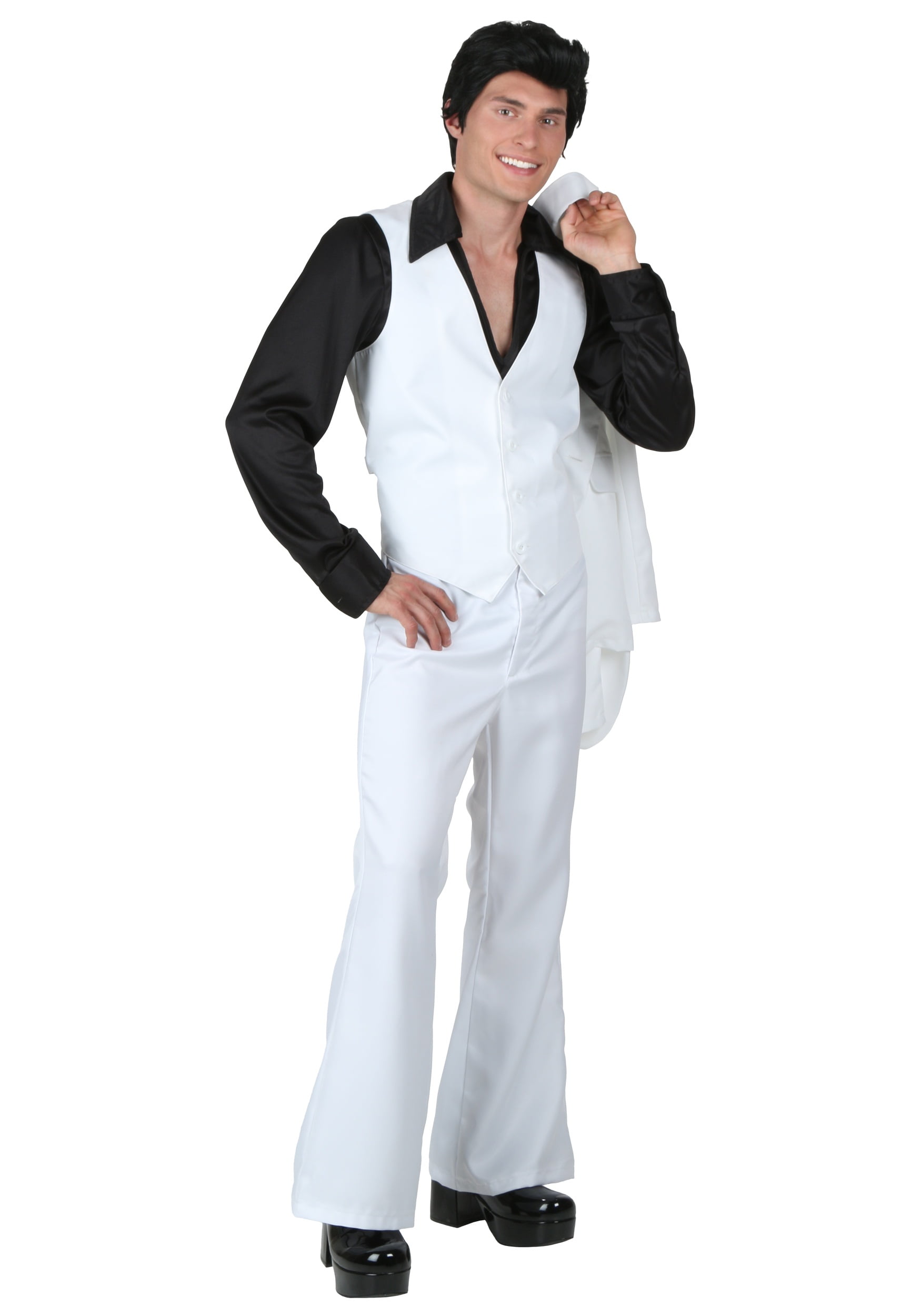 3 pc Disco King Saturday Night Fever White Suit Dress Up Adult Halloween Co...