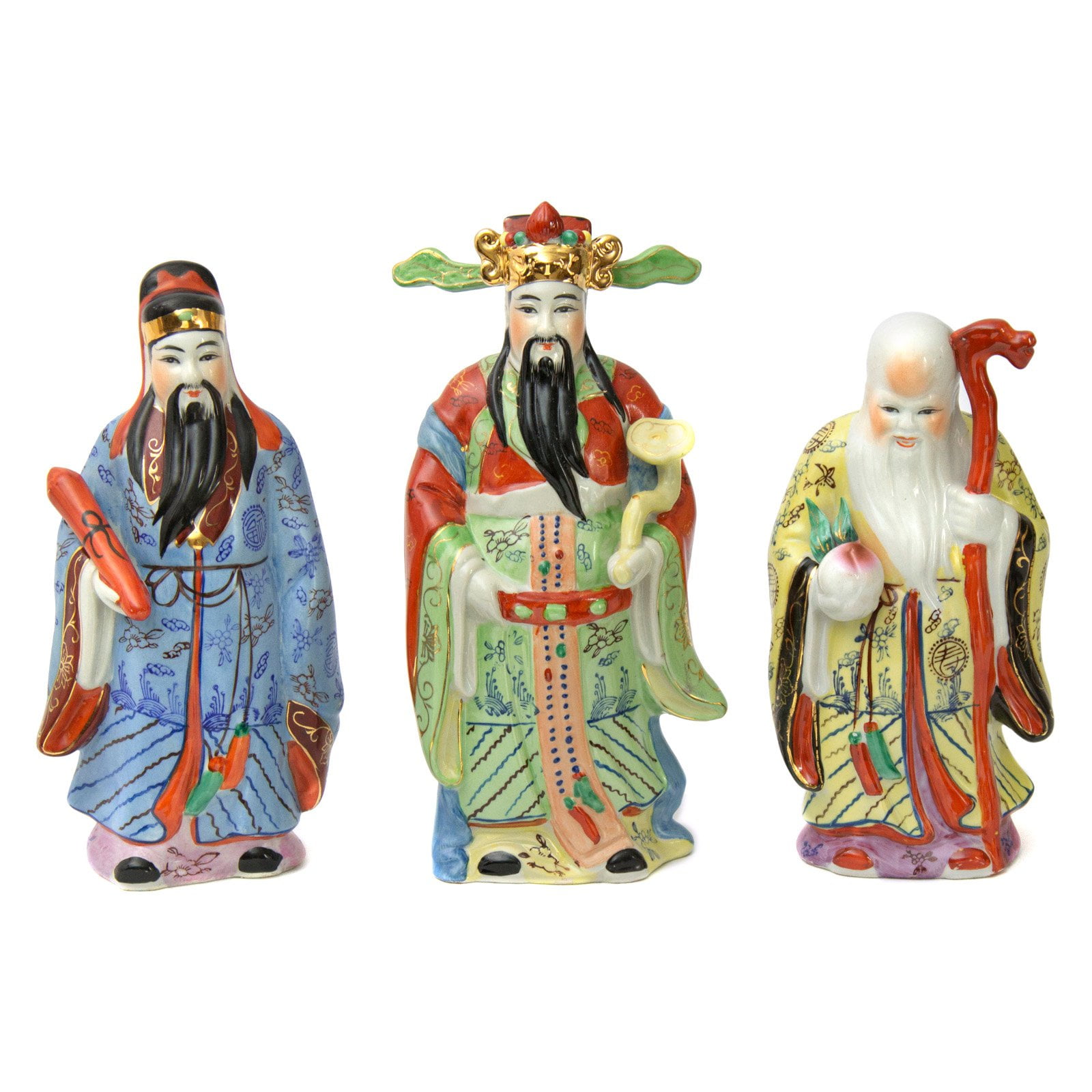Oriental Furniture 10" Tao Lucky Gods, Statues, Figurine, Chinese