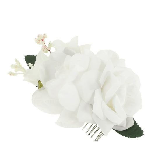 Unique Bargains 1 Pc Women's Reusable Simulated Flowers Hair Clip Comb for Parties White Polyester Fabric Iron