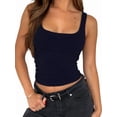 thumbnail image 3 of Women'S Sleeveless Square Neck Tank Top Double Layer Basic Crop Tops Summer Workout Casual Tops Navy Blue XL, 3 of 7