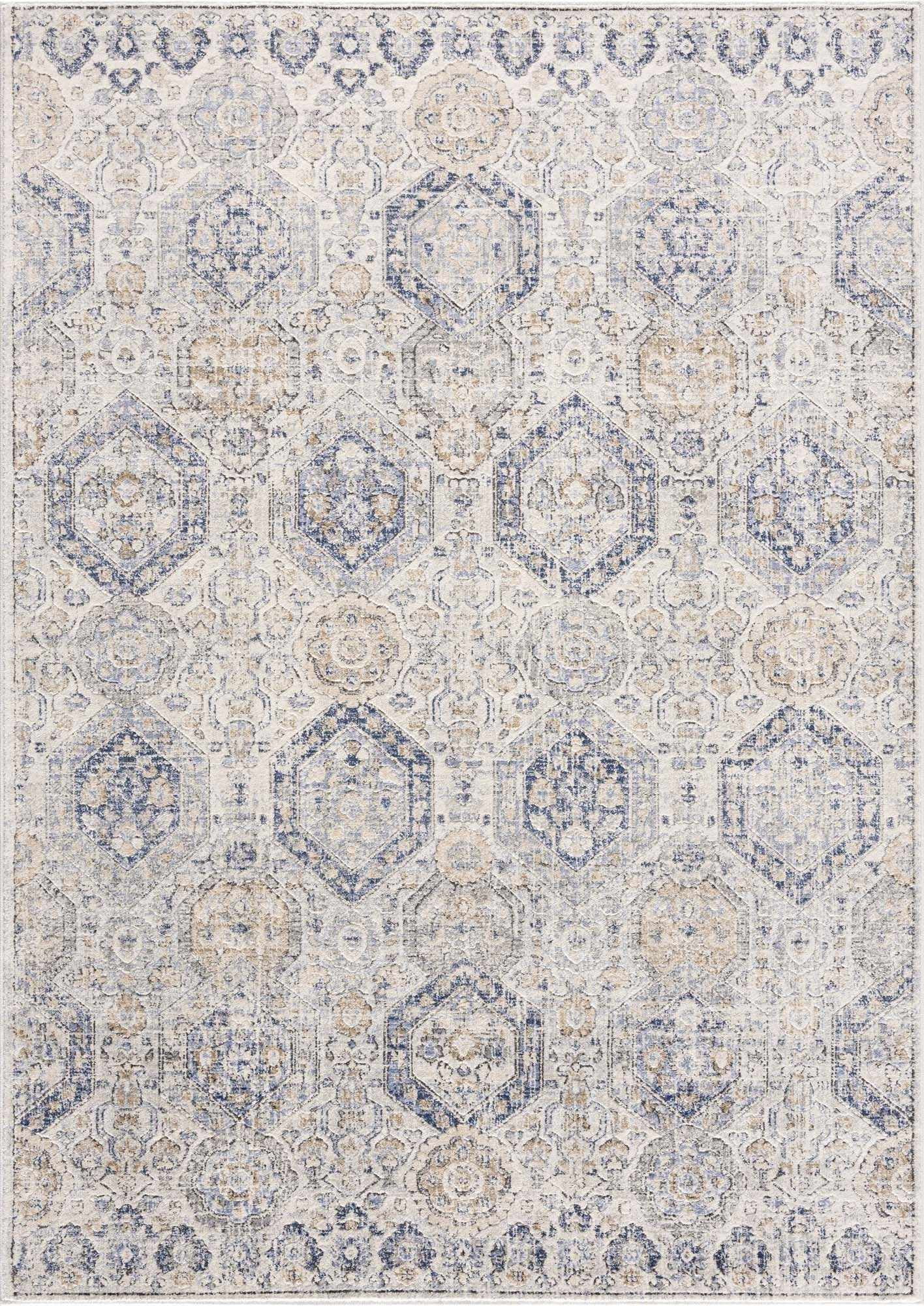 Hauteloom Burnettsville Boho Vintage Traditional Damask Area Rug - Farmhouse Traditional Floral Medallion Carpet for Living Room, Bedroom, Dining Room - Blue, Gray, Brown 7'10" x 10'2" (8x10)