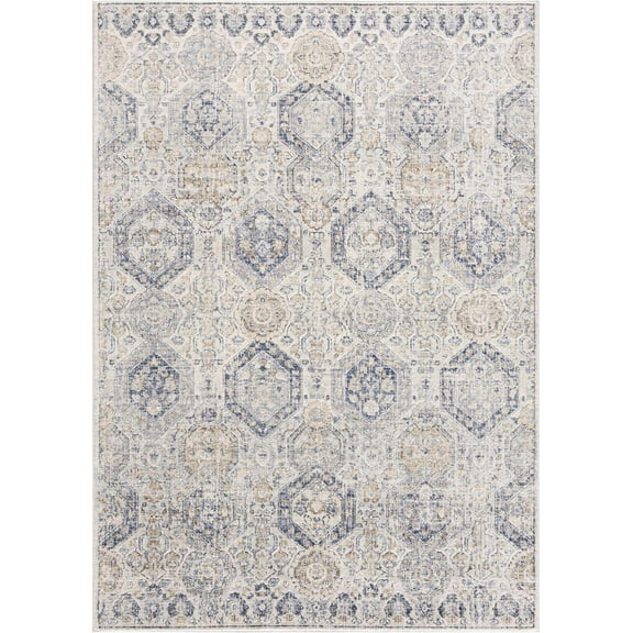 BoutiqueRugs Burnettsville Oriental Boho Vintage Area Rug - Farmhouse Traditional Patterned Carpet for Living Room, Bedroom - Blue, Beige, Cream, Navy. - 5'1" x 7'3"
