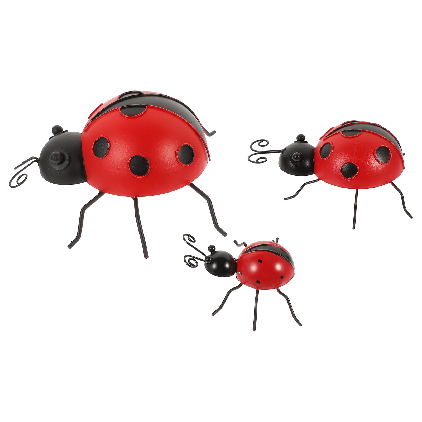 NUOLUX 3Pcs Simulation Red Ladybug Decor Iron Art for Garden and Terrace
