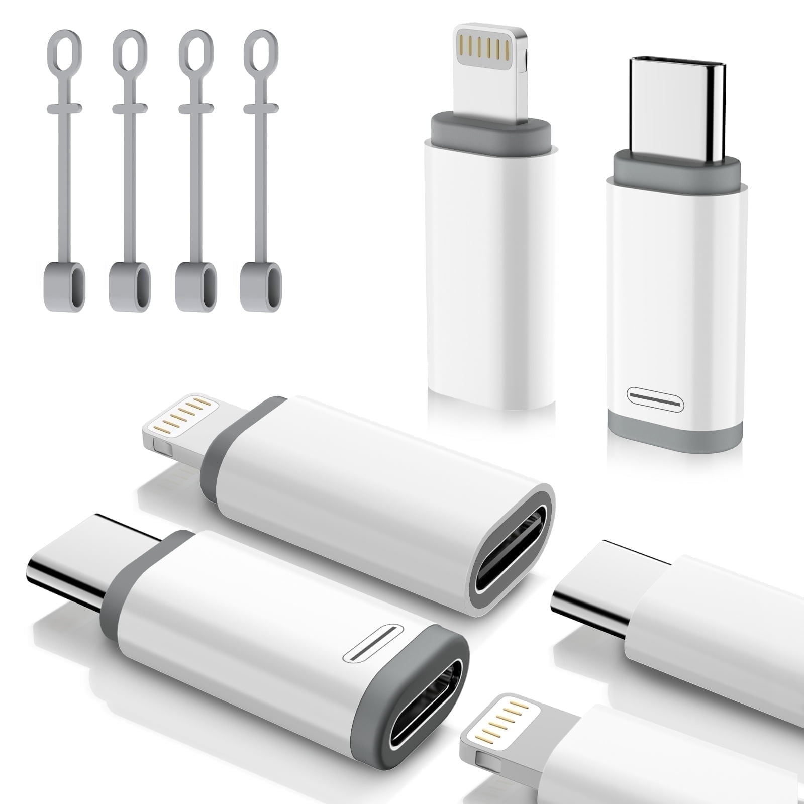 TiMOVO 4-Pack USB-C to Lightn-ing & Lightn-ing to USB-C Adapters, Compatible with iPhone 14/15/16, iPad, Not for Audio/OTG, White