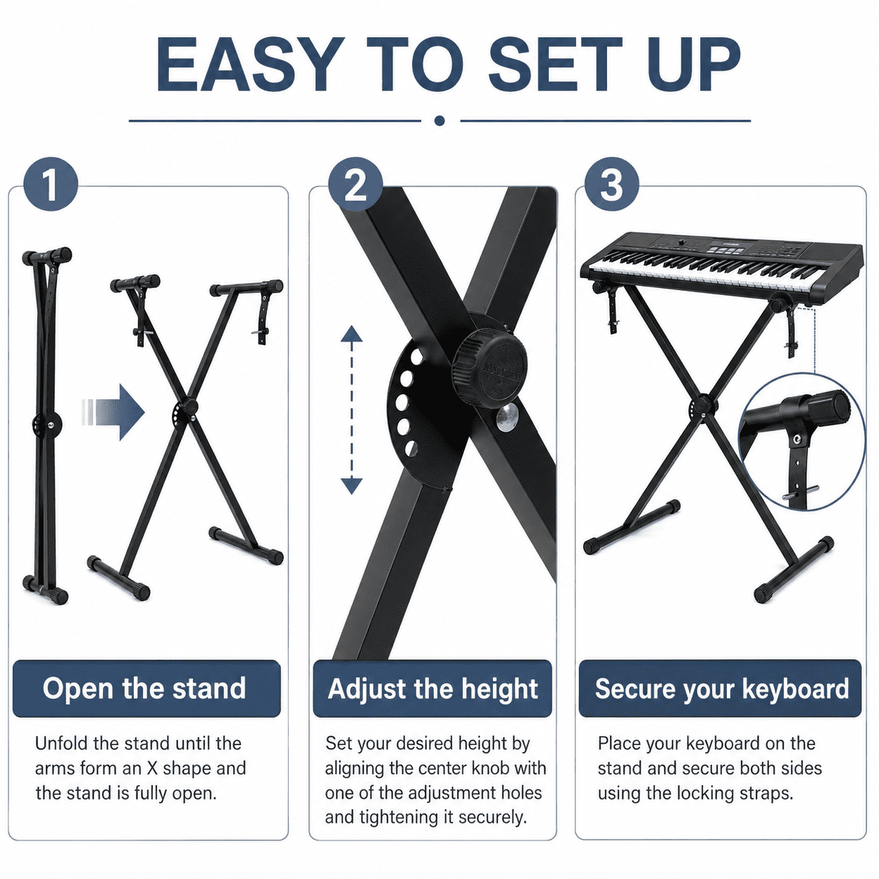 Kabuer Adjustable Single-X Piano Keyboard Stand with Locking Straps for Piano Accessory, Metal