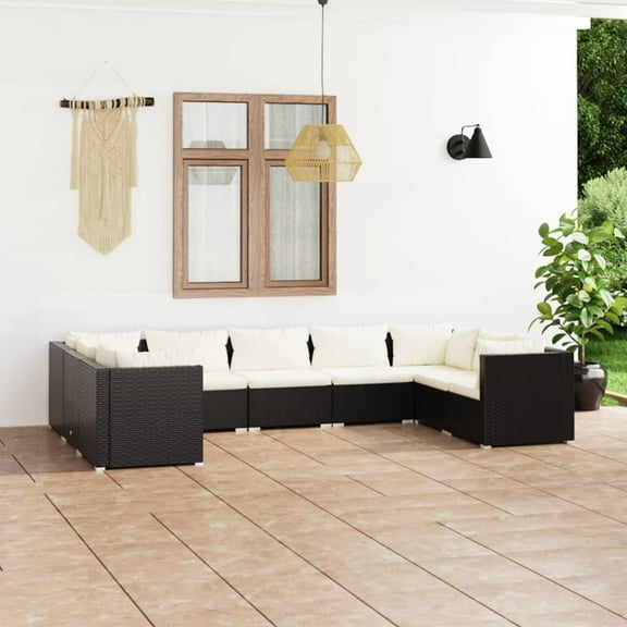 vidaXL 9 Piece Patio Lounge Set with Cushions Poly Rattan Black