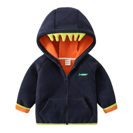 

Fantadool Winter Kids Boys Polar Fleece Hooded Jacket Zipper Cute Cartoon Crocodile Coat Plush Thicken Children Outwear 1-7T