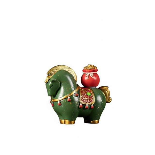 Abbraccia Mascota de té giratoria, Caballo Yuanbao verde, decoración de escritorio de diseño chino creativo, regalo de oficina