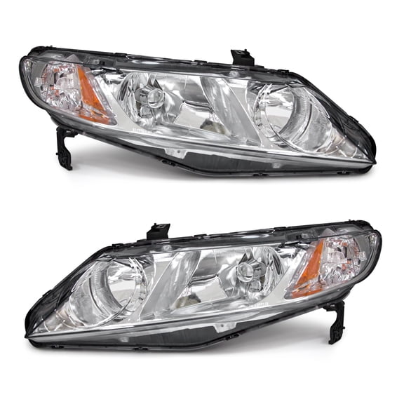 ADCARLIGHTS Headlights Assembly Compatible with 2006-2011 Honda Civic 4-Door Sedan Headlamp Replacement for 2006-2011 Civic 4DR Chrome Housing with Amber Reflector(NOT fit 2-Door)