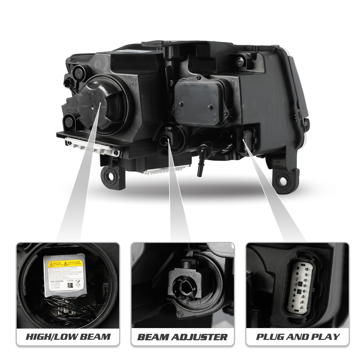 Black Headlights For 2014-2021 Jeep Grand Cherokee w/Bulbs&Ballast HID Lamp LH/RH