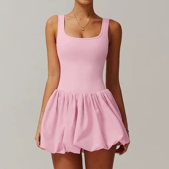 Yoga tennis dress - Nude faux two-piece sports dress, women's anti-glare base, outdoor running fitness tennis dress, waist-cinching yoga dress, pink (medium size)