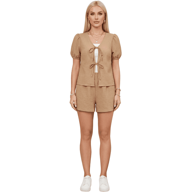 Conjunto 2 Piezas Short y Blusa con Lazos, Fresco y Cómodo, Estilo Verano Chic para Mujer
