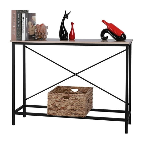 Metal Foyer Table UBesGoo Console Entryway Sofa Coffee Tables for Entryway Hallway Foyer,Wood and Metal Frame,Oak and Black ()
