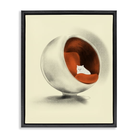 Stupell Industries Modern Cat in Modern Chair Black Floating Frame Canvas Art, 25 x 31, by Lil' Rue