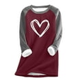 thumbnail image 3 of lcziwo Womens Sherpa Lined Long Sleeve Sweatshirts Casual Round Neck Fleece Patchwork Warm Tops Loungewear, Wine, XXL, 3 of 6