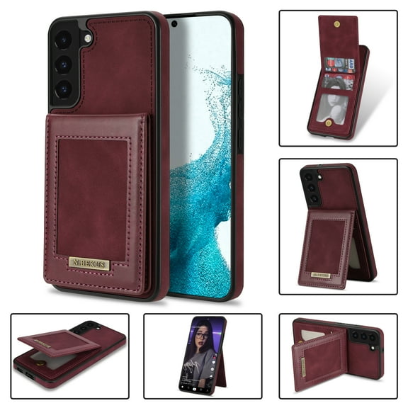 Back Wallet Case for Samsung Galaxy S22 Plus, RFID Blocking Card Slots Holder Premium PU Leather Protective Cover with Kickstand Magnetic Closure Shockproof Anti-Fingerprint Dustproof Case,Winered