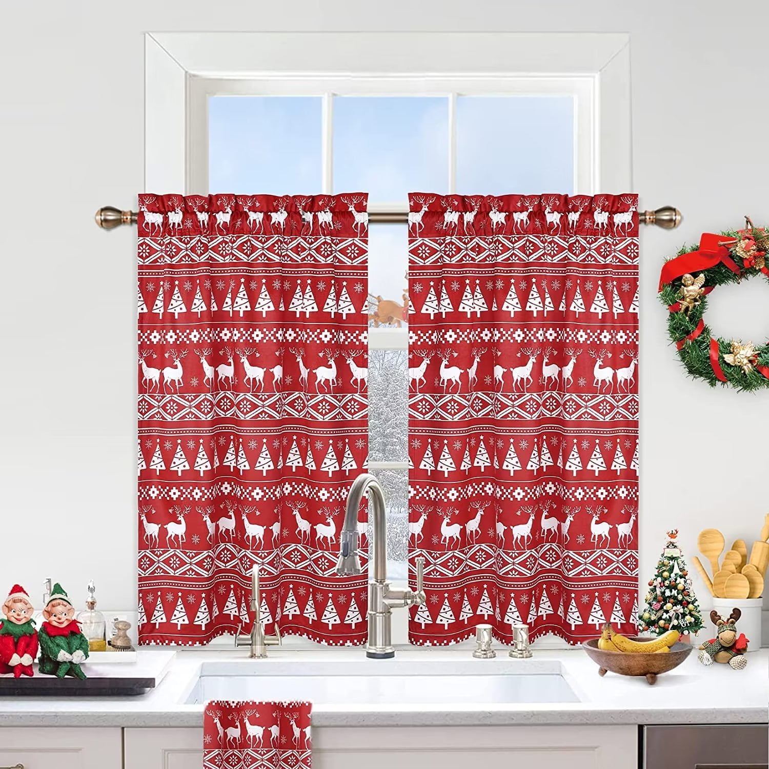 ZACOO Boho Cafe Curtains 36 inches Length Christmas Decorative Tree