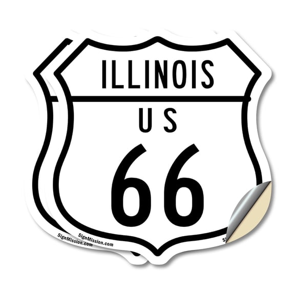 Illinois Route Marker Shield Sign Us 66 (2 Pack) 6 inch X 6 inch Shield Shaped Heavy Duty 3.2 mil Vinyl Decals Weather Resistant, UV Protected for Workplace Made in the USA