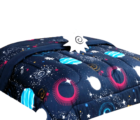 6-PC Twin Space galaxy complete bed in bag comforter bedding set with furry friend and matching sheet set for kids boys girls super soft easy wash kids bedding décor