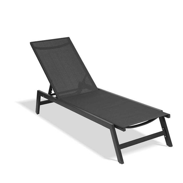 Kepooman Outdoor Chaise Lounge Chair, Adjustable Lightweight Portable Beach Lounge Chair for Patio, Garden, Pool, Lawn, Deck, Sunbathing, Camping Reclinging Chair, Black