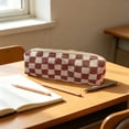 thumbnail image 5 of Pencil Pouch Knit Retro Checkerboard Plaid Storage Bag Holds 40 Pens and Markers for Office Desk Artist Travel Makeup Brush Organizer 8.2 X 3.1 Inches, 5 of 6