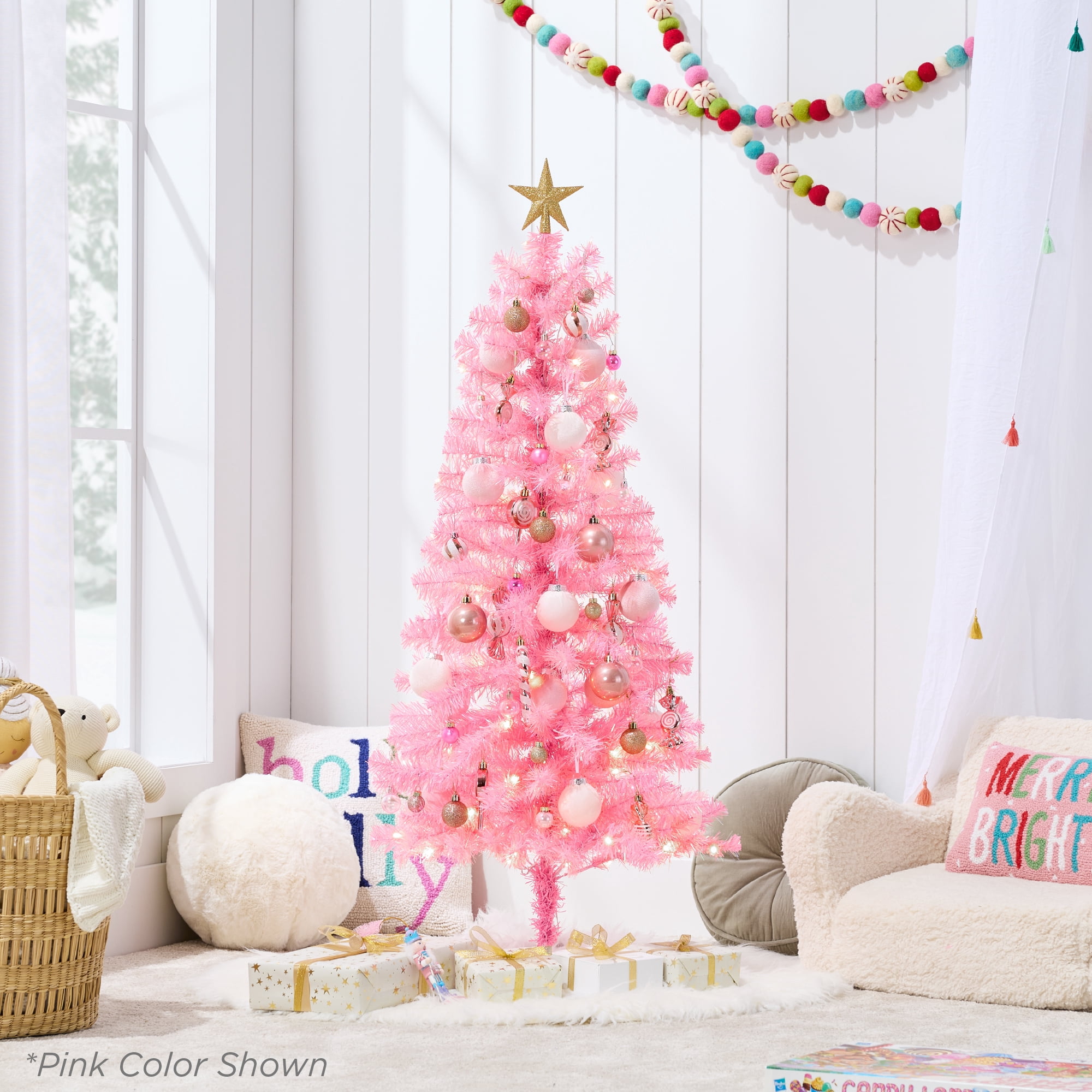 Best Choice Products 4ft Prelit Colored Christmas Tree, Artificial Tree Holiday Decor w/ Warm White LED Lights - Black Tinsel