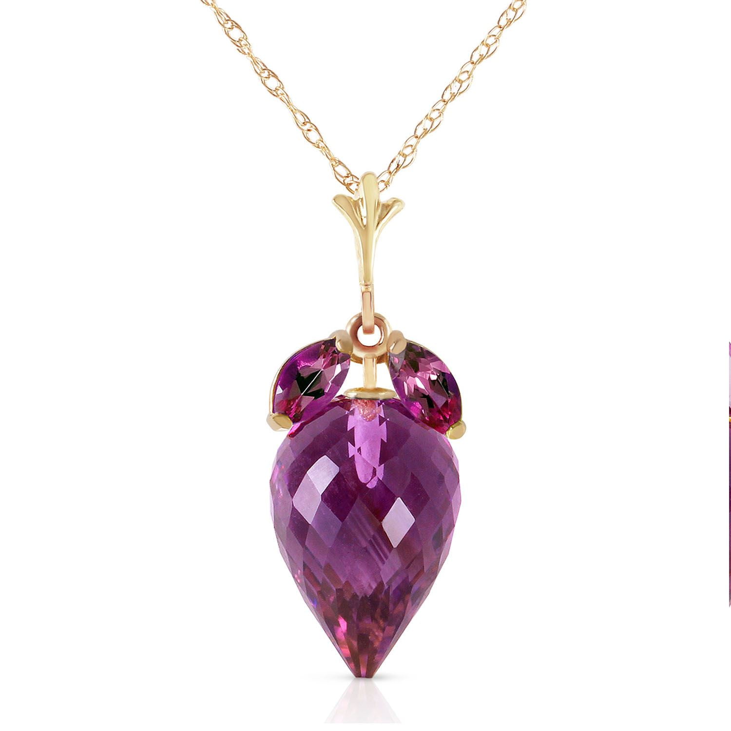 ALARRI 7 CTW 14K Solid Rose Gold Necklace Briolette Green Amethyst with 20 Inch Chain Length