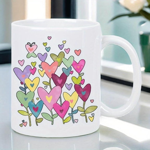 Hand Painted Floral Heart Mug Dishwasher Ceramic Cup with Pastel Love Design Romantic Valentine S Day Birthdays Anniversaries Easy to Clean Coffee Mug